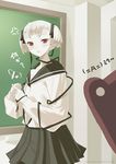  albino chalkboard original pale_skin red_eyes ribbon sango_(53box) school_uniform serafuku short_hair solo twintails white_hair 