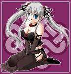  bare_shoulders blue_eyes breasts choker cleavage cosplay elbow_gloves gloves gothic large_breasts mabinogi nao_(mabinogi) rua rua_(cosplay) silver_hair skirt solo taniguchi_mai thighhighs 