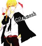  artist_request blonde_hair chain character_name fate/stay_night fate_(series) formal gilgamesh male_focus necktie red_eyes shirt smile solo white_shirt 