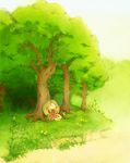  animal_ears blonde_hair forest fox_ears koshou_shichimi nature original scenery sitting sleeping sleeping_upright solo tree triangle_mouth 