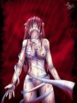 artist_request bandages blood breasts elfen_lied horns large_breasts long_hair lowres lucy_(elfen_lied) nipples pink_hair rain raining_blood solo 
