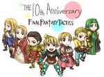  4girls agrias_oaks alma_beoulve armor blonde_hair brown_hair chibi delita_heiral final_fantasy final_fantasy_tactics gun koume-i meliadoul_tengille multiple_boys multiple_girls mustadio_bunansa ovelia_atkascha ramza_beoulve wallpaper weapon 