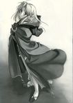  artist_request braid caster cloak dress fate/hollow_ataraxia fate/stay_night fate_(series) highres long_dress monochrome pointy_ears 