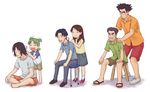  4boys ayase_ena closed_eyes emoncake. family father's_day father_and_daughter father_and_son grin jumbo jumbo's_father koiwai_yotsuba massage mr_ayase mr_koiwai multiple_boys multiple_girls shoulder_massage simple_background sitting smile sweatdrop yotsubato! 