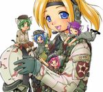  animal_ears blonde_hair camouflage cat_ears copyright_request ebifly helmet minigirl multiple_girls ponytail soldier 