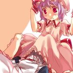  blush hat implied_cunnilingus irua izayoi_sakuya lowres multiple_girls purple_hair red_eyes remilia_scarlet short_hair sketch skirt sweatdrop touhou under_skirt upskirt yuri 