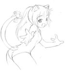 animal_ears bell cat_ears cat_tail copyright_request graphite_(medium) greyscale jingle_bell lowres monochrome one-piece_swimsuit ponytail sketch solo swimsuit taguchi_makoto tail traditional_media 