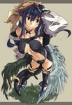  asymmetrical_wings blue_hair boots breasts brown_eyes covered_nipples dizzy guilty_gear head_scarf hino_akira large_breasts long_hair ribbon solo tail tail_ribbon thighhighs wings 
