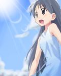  :d awa bare_shoulders black_eyes black_hair collarbone day dress kajiwara_sora light_rays long_hair lowres oekaki open_mouth sketchbook_full_colors smile solo sundress sunlight very_long_hair 