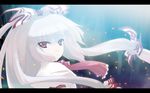  bangs bow closed_mouth expressionless floating_hair fujiwara_no_mokou hair_bow letterboxed long_hair looking_at_viewer red_eyes sidelocks silver_hair solo tokiame touhou upper_body very_long_hair white_bow wind 