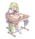  agrias_oaks alternate_costume artist_request bag blonde_hair blue_eyes blush braid character_doll contemporary desk doll final_fantasy final_fantasy_tactics long_hair notepad ramza_beoulve school_bag school_desk school_uniform shoes solo uwabaki 