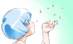  blowing blue_hair bob_cut copyright_request open_hand petals profile short_hair sketch solo taguchi_makoto 