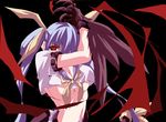  blue_hair breasts claws crop_top dizzy guilty_gear hair_ribbon hino_akira large_breasts long_hair midriff no_bra red_eyes ribbon solo twintails underboob 