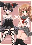  crossover heart kuromi kurumi_nui multiple_girls onegai_my_melody original panties school_uniform thighhighs underwear wind wind_lift yuririn 