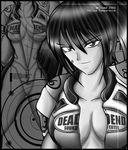  artist_request beatmania biker_clothes bikesuit bodysuit breasts cleavage dj_sakura greyscale large_breasts lowres monochrome unzipped 