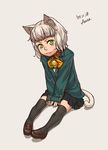  :3 animal_ears azusa_(hws) bell blazer cat_ears copyright_request green_eyes jacket school_uniform skirt solo tail thighhighs 
