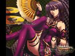  artist_request beatmania english fan feather_fan folding_fan highres purple_hair skirt solo thighhighs umegiri_hifumi 