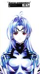  blue_hair breasts choco earrings face highres jewelry kos-mos large_breasts red_eyes see-through solo xenosaga xenosaga_episode_ii 