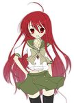  alastor_(shakugan_no_shana) bread food jewelry long_hair melon_bread pendant red_hair school_uniform shakugan_no_shana shana takenaka_hisato thighhighs 