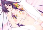  blush breasts haruka_(sister_princess) huge_breasts kusaka_souji lingerie long_hair lying nail_polish nipples panties pink_nails purple_eyes purple_hair sister_princess solo underwear very_long_hair 