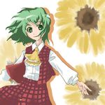  artist_request ascot flower green_eyes green_hair kazami_yuuka lowres outstretched_arms plaid plaid_skirt plaid_vest short_hair skirt skirt_set smile solo spread_arms sunflower touhou vest 