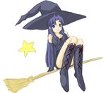  asakura_ryouko broom broom_riding hat sidesaddle simple_background solo star suzumiya_haruhi_no_yuuutsu thighhighs white_background witch witch_hat yukimura13 