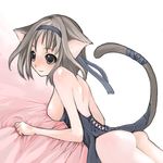  animal_ears ass breasts brown_eyes brown_hair copyright_request corset lowres medium_breasts saibashi solo tail 