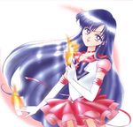  90s bishoujo_senshi_sailor_moon choker fire gloves hino_rei long_hair lowres magical_girl official_art ofuda pretty_guardian_sailor_moon purple_eyes purple_hair red_sailor_collar red_skirt sailor_collar sailor_mars sailor_senshi_uniform skirt solo star star_choker super_sailor_mars_(stars) takeuchi_naoko tiara white_gloves 