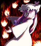  artist_request dress fire flame from_side long_sleeves lowres magic patchouli_knowledge profile robe solo touhou upper_body white_dress wide_sleeves 