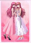  :o alternate_costume april bangs belt blue_eyes breasts calendar_(medium) choker cleavage dress floral_print flower formal gundam gundam_seed gundam_seed_destiny hair_ornament high_heels highres higurashi_ryuuji holding_hands lace lacus_clyne large_breasts lipstick long_hair looking_at_viewer looking_back makeup march meer_campbell multiple_girls official_art open_mouth parted_bangs pink_hair profile ribbon scan shoes smile standing star star_hair_ornament strappy_heels tiptoes very_long_hair 