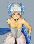  bangs bare_shoulders breasts cleavage collarbone don_michael dress gwendolyn medium_breasts odin_sphere silver_hair solo strapless strapless_dress tiara valkyrie 