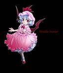 blue_hair dress fifty hat pink_hat red_eyes remilia_scarlet short_hair solo touhou wings 