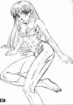  barefoot bra greyscale highres lafiel monochrome official_art panties pointy_ears scan seikai_no_senki sitting sketch solo underwear watabe_keisuke 