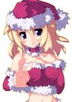  blonde_hair blue_eyes christmas hat long_hair ooyama_kina original pointing santa_costume santa_hat solo 