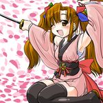  95-tan armpits dd_(ijigendd) detached_sleeves japanese_clothes os-tan sarashi solo sword thighhighs twintails weapon 