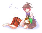  animal_ears barefoot cat_ears cat_tail chen des eighth_note lap_pillow multiple_girls music musical_note mystia_lorelei singing tail touhou 