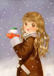  blonde_hair coat copyright_request efira gloves snow snow_bunny snowing solo 