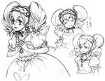  agitha artist_request collarbone dress gem greyscale jewelry monochrome multiple_views necklace pendant pointy_ears puffy_short_sleeves puffy_sleeves sad short_hair short_sleeves simple_background the_legend_of_zelda the_legend_of_zelda:_twilight_princess twintails upper_body white_background 