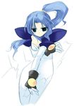  blue_eyes blue_hair bodysuit chris_ryan gloves minazuki_haruka ponytail psychic_force sketch solo white white_background white_bodysuit 