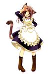  animal_ears bell bell_collar boots brown_eyes brown_hair cat_ears choker collar copyright_request maid minazuki_haruka pigeon-toed ribbon salute smile solo standing tail 