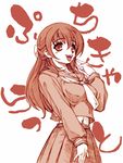  di_gi_charat hisahiko long_hair midriff monochrome orange_(color) pleated_skirt puchiko school_uniform skirt solo tongue 