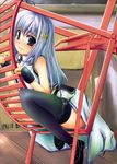  ahoge asymmetrical_legwear blue_eyes blue_hair fingerless_gloves gloves hair_ornament hamster_wheel lying lyrical_nanoha magical_girl mahou_shoujo_lyrical_nanoha_strikers minigirl oryzae-tan reinforce_zwei ruku_(alicecreation) single_thighhigh sitting solo thighhighs waist_cape x_hair_ornament 