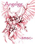  angelg breasts hisahiko large_breasts mecha_musume monochrome solo super_robot_wars wings 