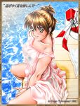  brown_eyes brown_hair original pier short_hair solo water yuuse_kouichi 