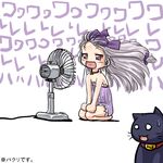  3.1-tan dd_(ijigendd) dos_cat electric_fan fan_speaking fanning_face fanning_self os-tan seiza sitting solo 