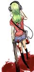  bag baseball_bat blood copyright_request denim goshiki_suzu green_hair headphones satchel shorts solo 