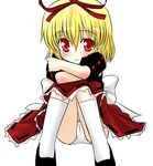  blonde_hair blush child hair_ribbon kazami_ruku leg_hug lowres medicine_melancholy panties pantyshot pantyshot_(sitting) red_eyes ribbon sitting smile solo touhou underwear 