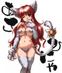  animal_ears asahina_mikuru bell bikini breasts brown_eyes brown_hair cat_ears claws elbow_gloves eyebrows_visible_through_hair finger_to_mouth front-tie_bikini front-tie_top gloves hisahiko large_breasts looking_at_viewer navel one_eye_closed open_mouth side-tie_bikini simple_background smile solo standing suzumiya_haruhi_no_yuuutsu swimsuit tail tail_bell thigh_gap thighhighs white_background 