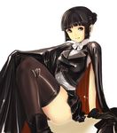  black_hair cape copyright_request fang miniskirt pointy_ears skirt solo thighhighs vampire yozora 
