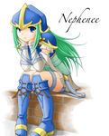  armor blue_armor blue_eyes character_name earth_ekami elbow_gloves fire_emblem fire_emblem:_akatsuki_no_megami fire_emblem:_souen_no_kiseki gloves green_hair helmet nephenee skirt solo 